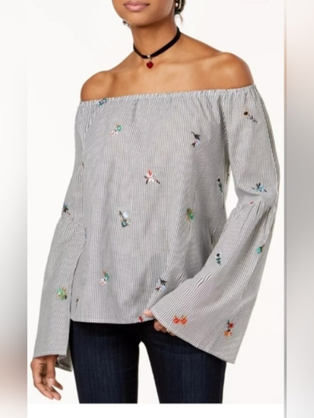 NWOT!Fall Boho Floral Striped Top Women's Embroidered Cottagecore Chic Blouse XS